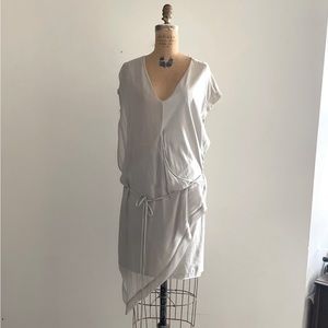 [STiLAB] Icy Grey Silk Cotton Wraps Asymmetrical Italian Designer Dress.